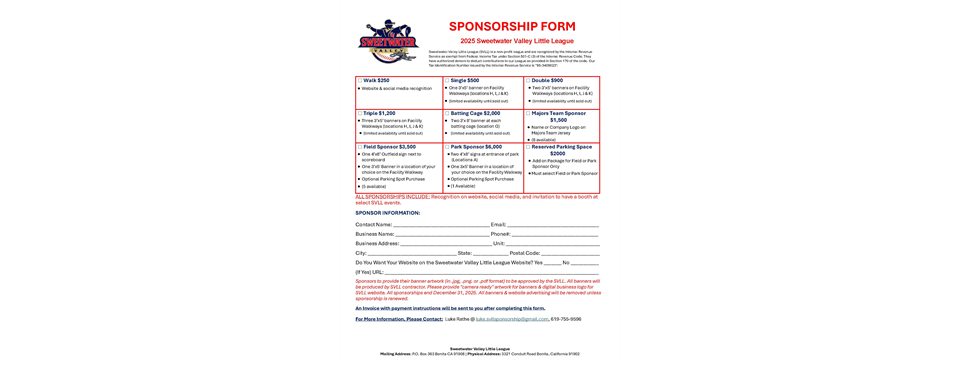 Become a SVLL Sponsor today